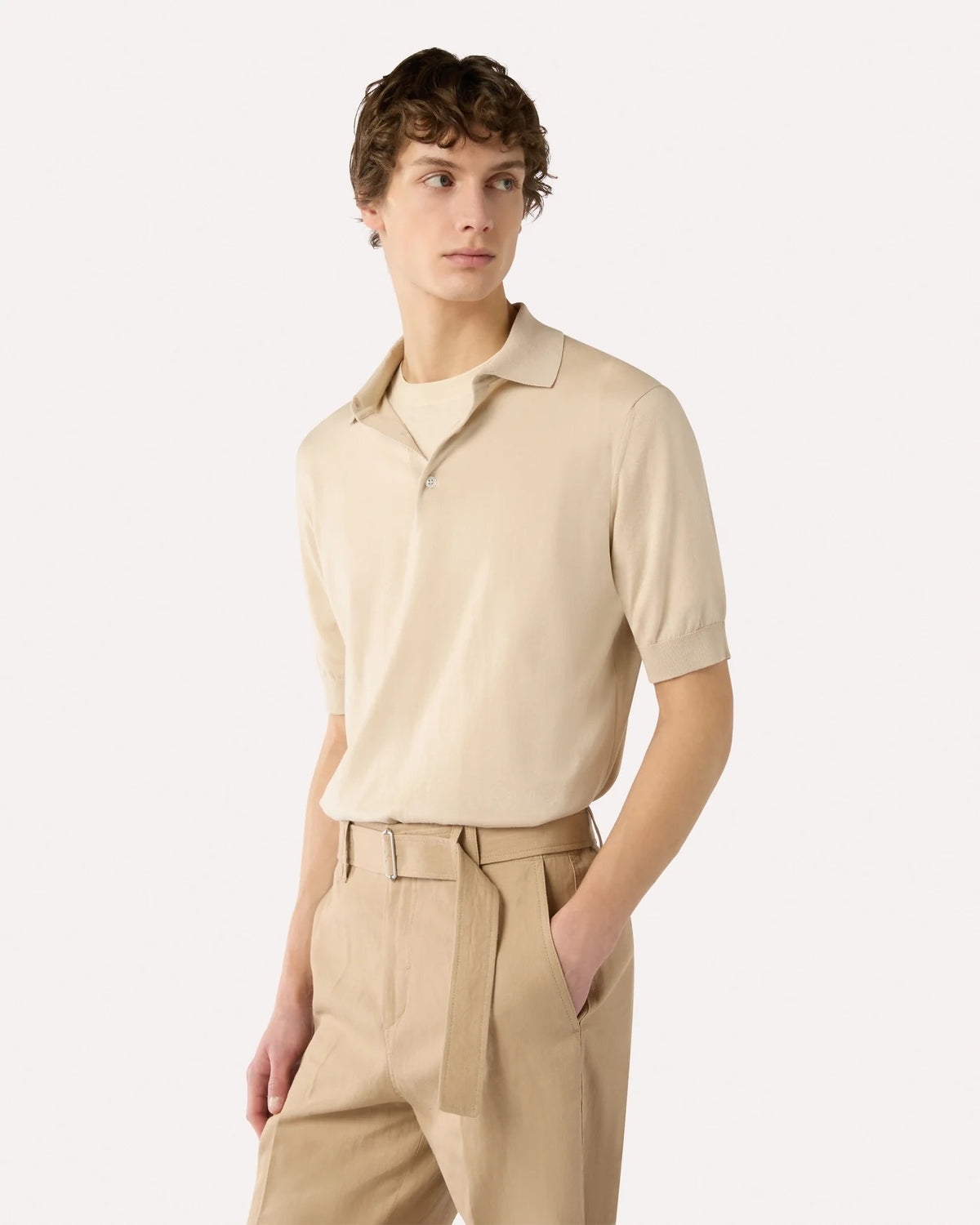 Knitted Cotton Polo Shirt Cream
