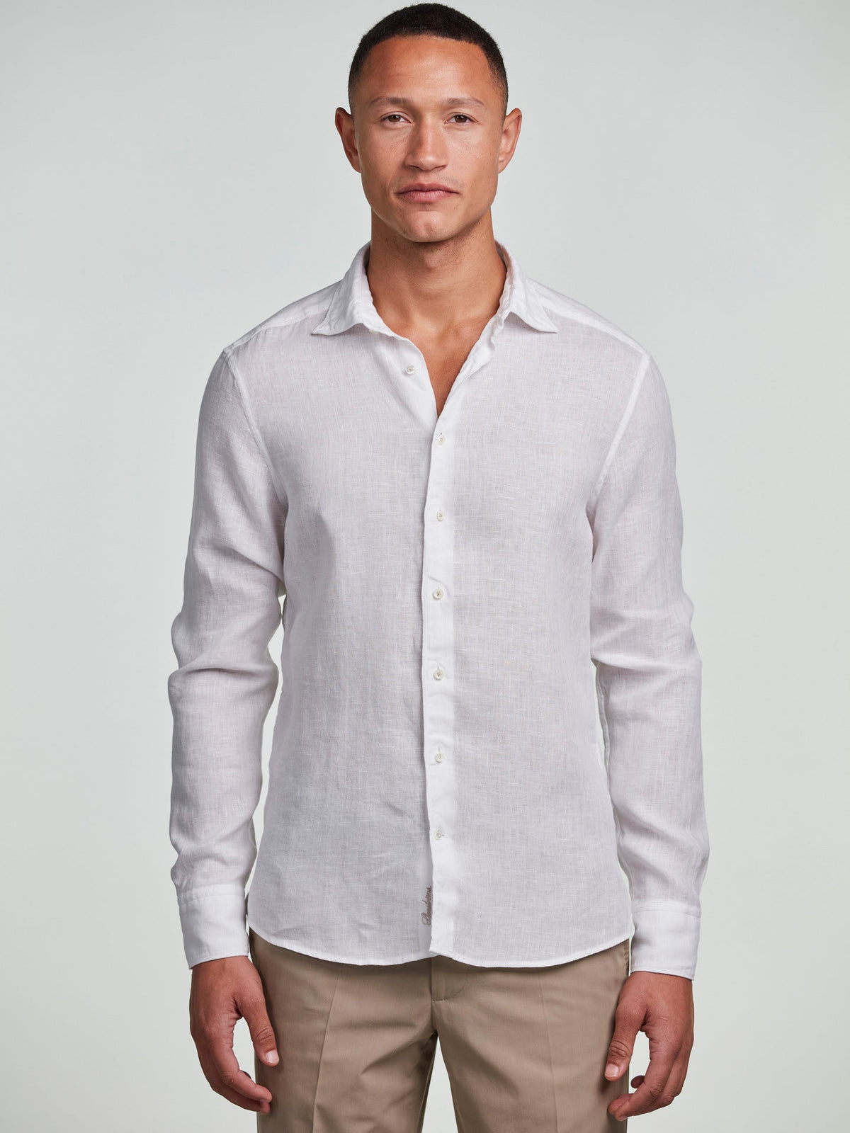 Fitted Body Linen Shirt White
