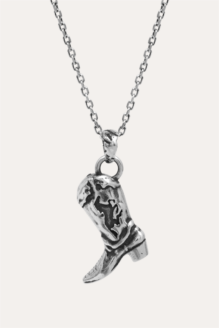Cowboy Boot Necklace Silver