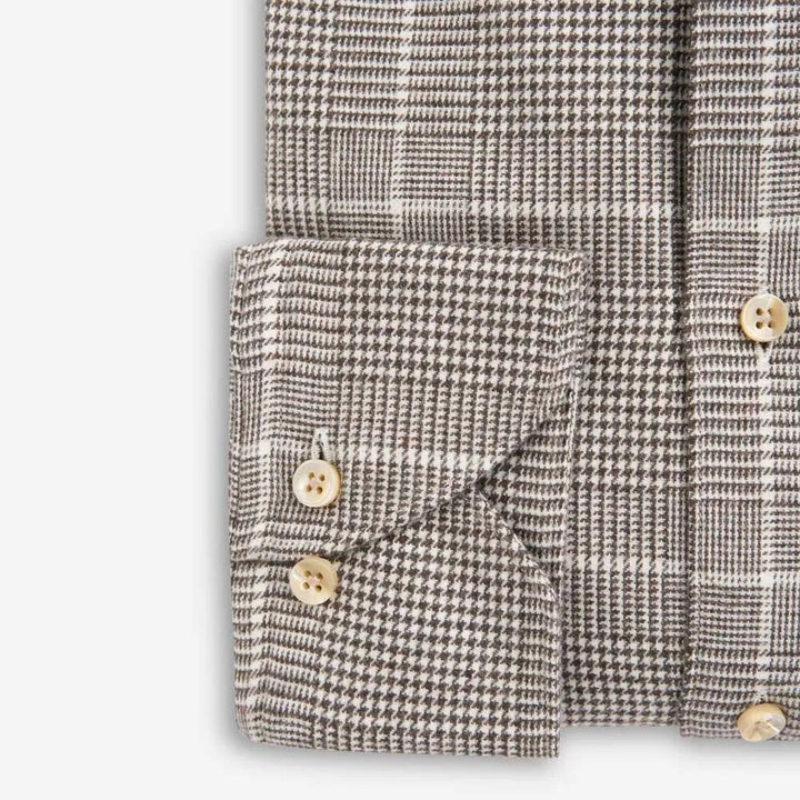 Slimline Flannel Shirt Brown Houndstooth Check