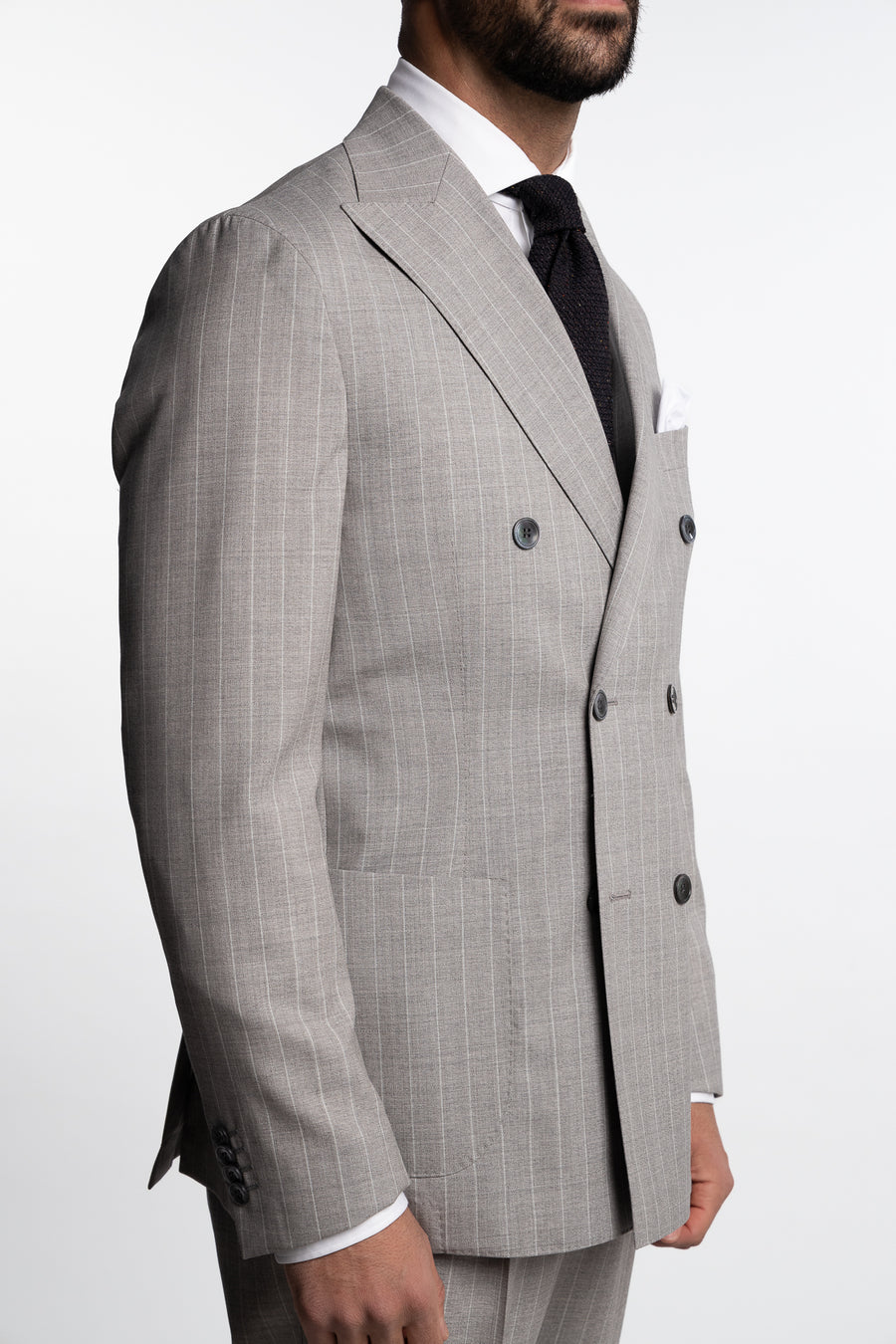 Vicenza Double Breasted Wool Suit Beige Stripe