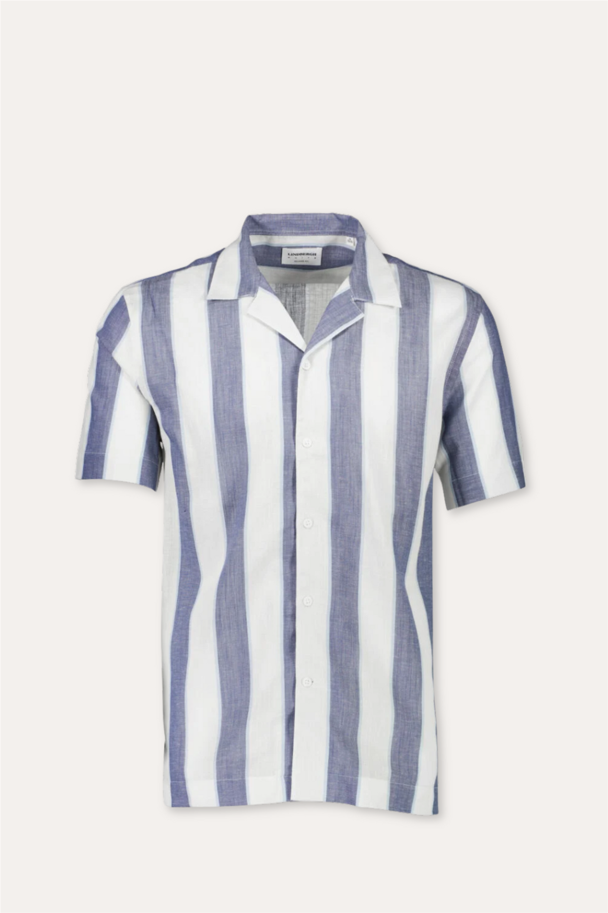 Striped Linen/Cotton Shirt S/S Dk Blue