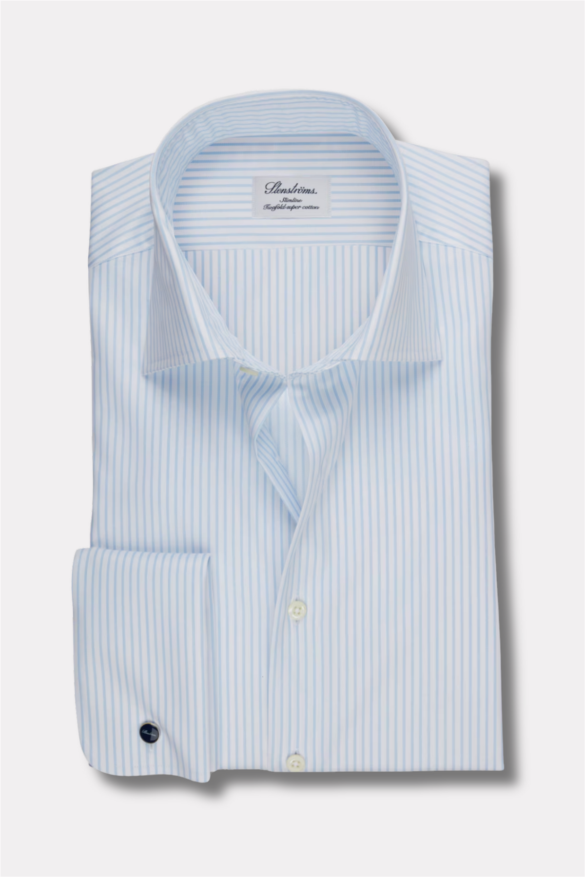 Slimline Pinstriped Twill Shirt French Cuffs Light Blue