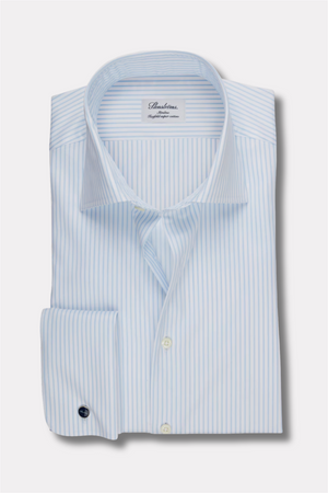Slimline Pinstriped Twill Shirt French Cuffs Light Blue