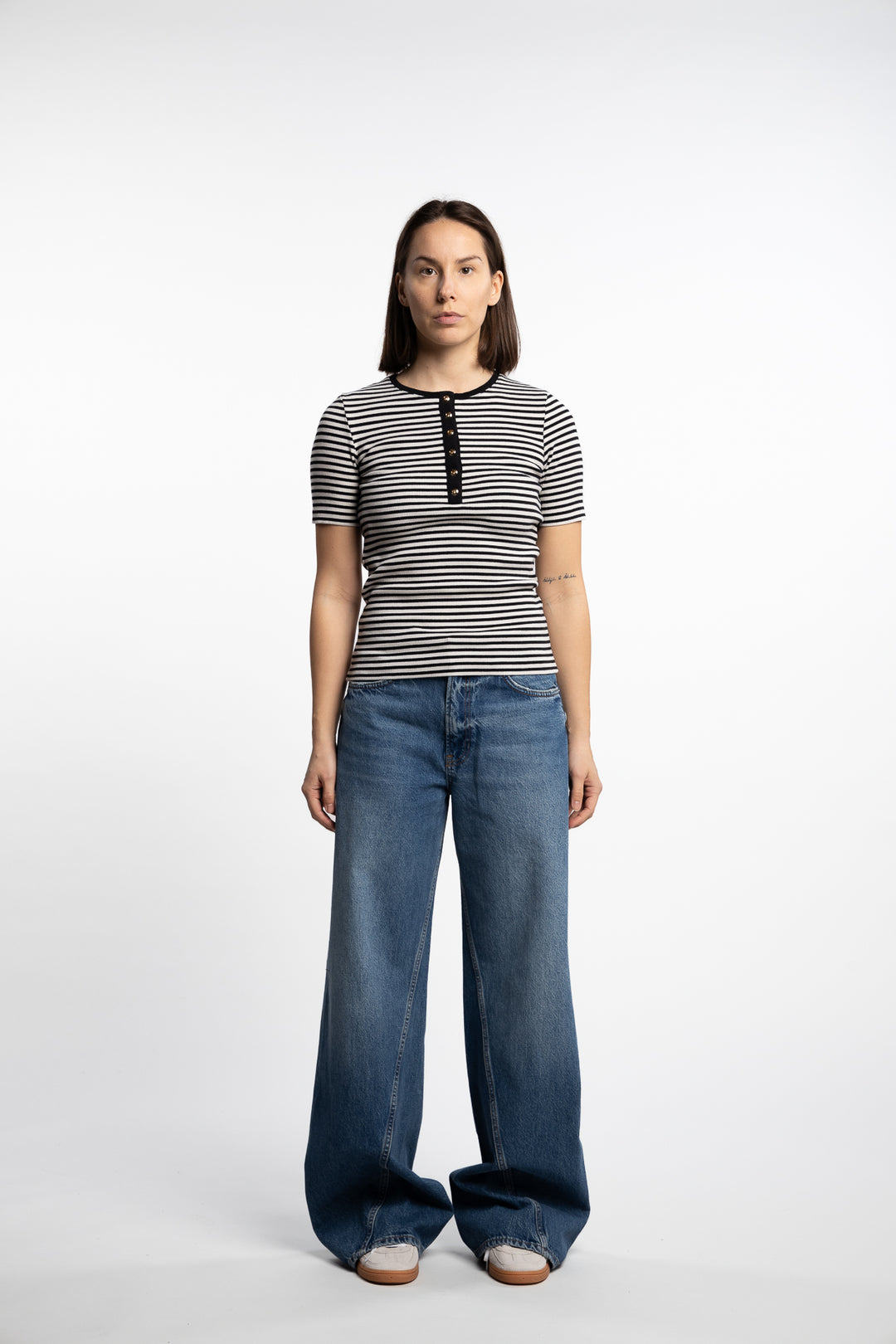 Alessia Tee - Cream and Black Stripe