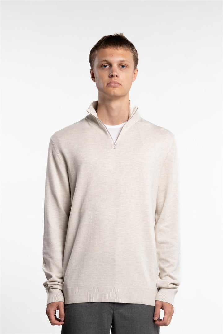 Half Zip Mélange Knit Off-White