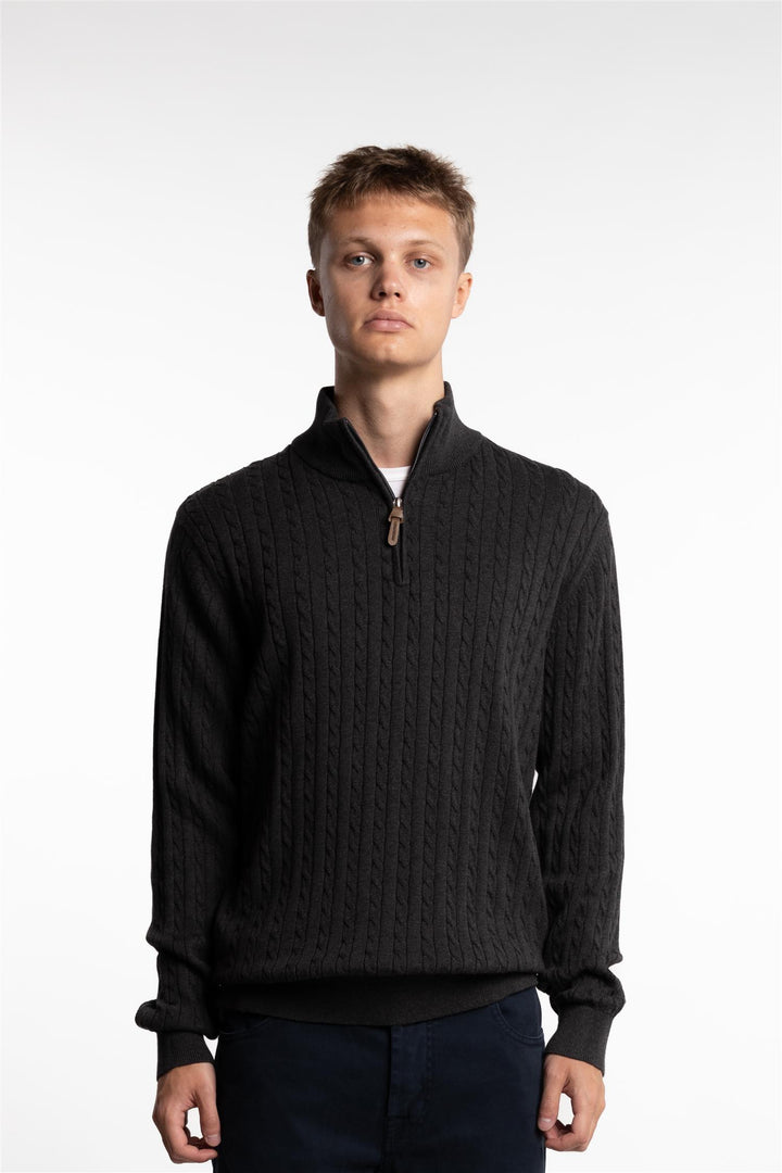 Half Zip Cable Knit Charcoal Melange