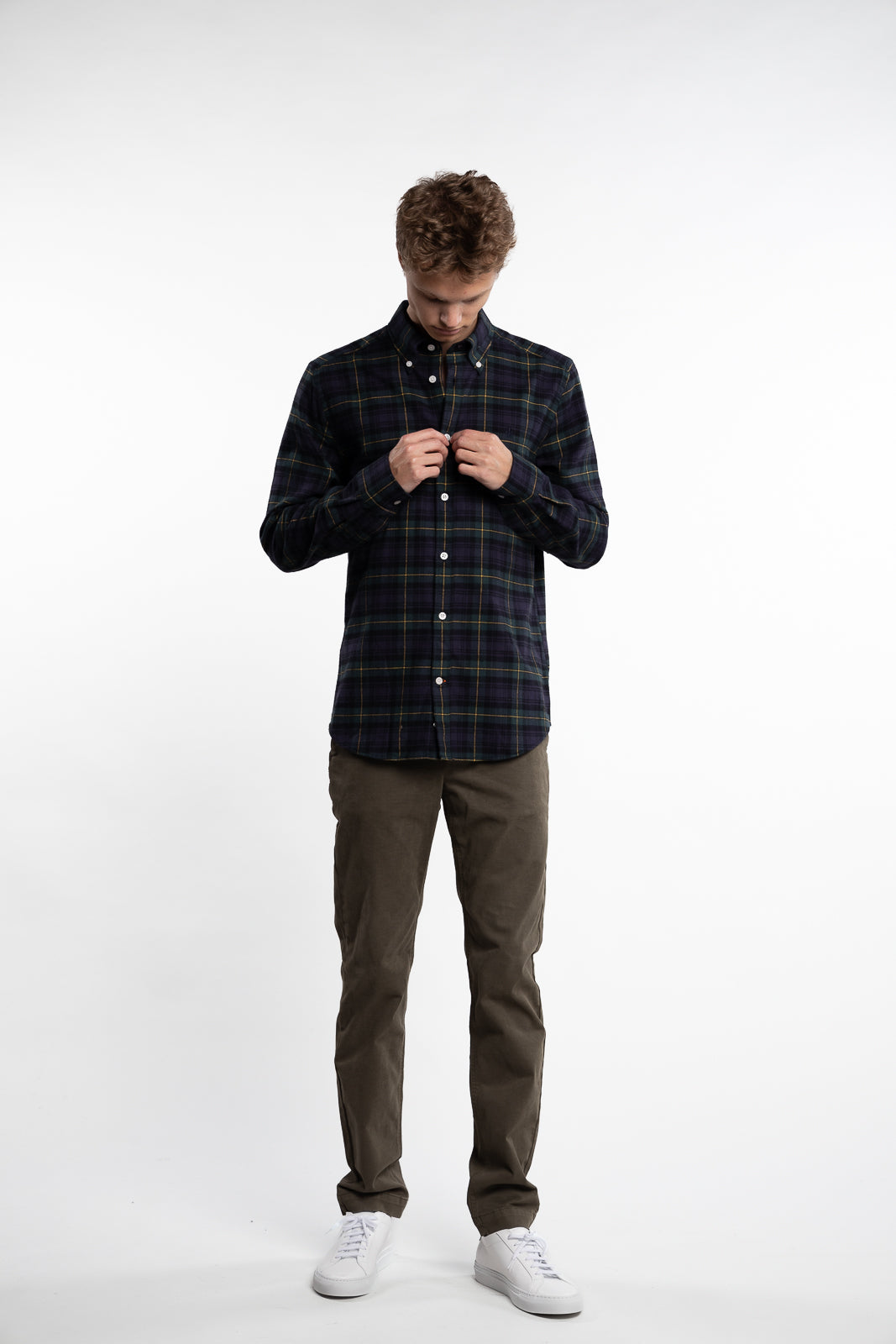 Flannel Tartan Slim Fit Shirt Navy