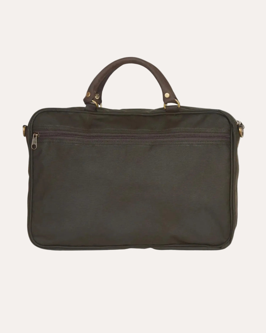 Waxed Leather Briefcase Olive