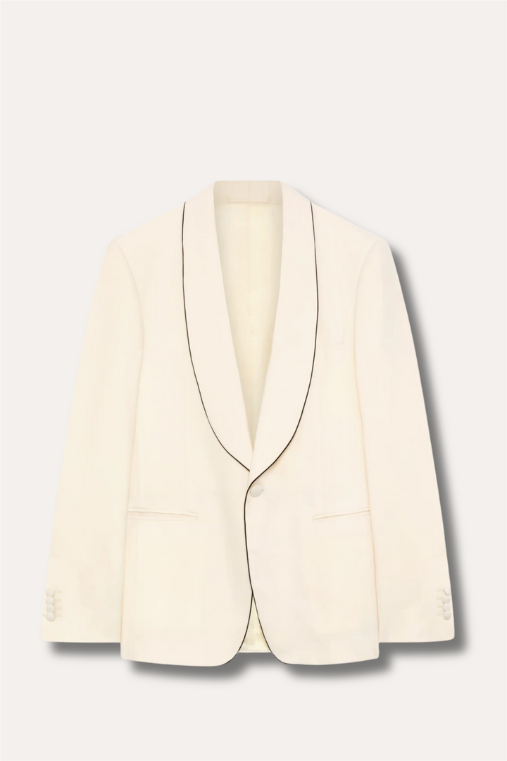 Single-Breasted Jacket in Cream Stretch Wool