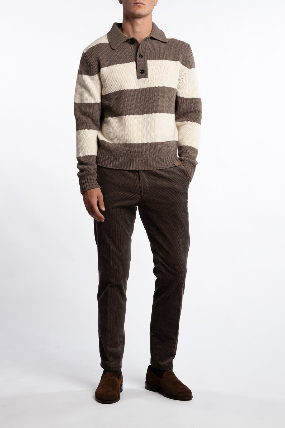 Shark Tag Re-Wool Polo Brown/Off-White