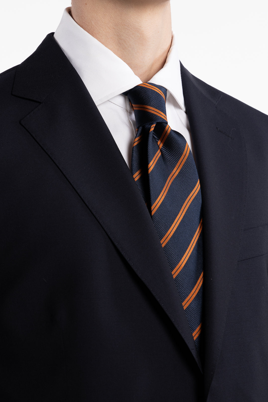 Silk Woven Tie Navy/Orange Stripe