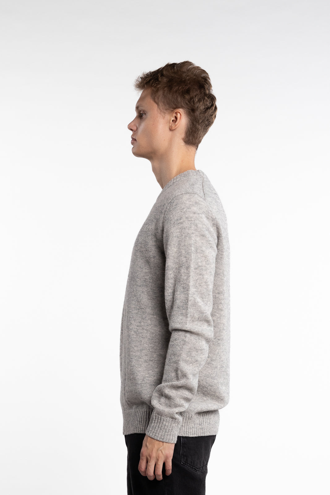 Lambswool O-Neck Knit Mid Grey Melange