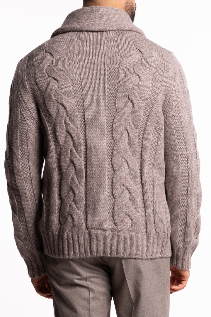 Wool Cable Knit Cardigan Beige