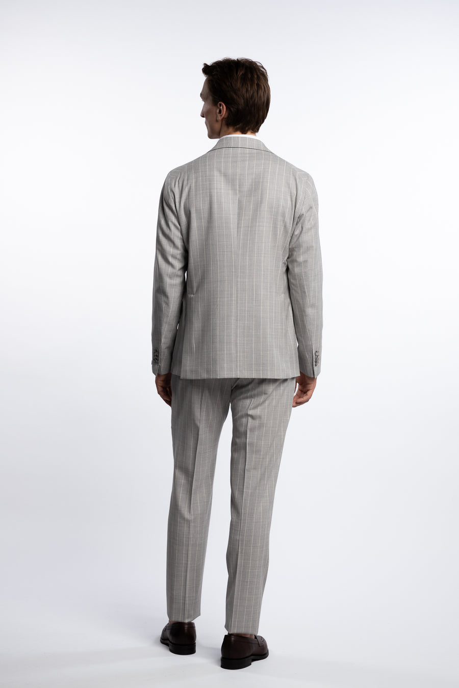 Regular Fit Wool/Silk Suit Grey Pinstripe