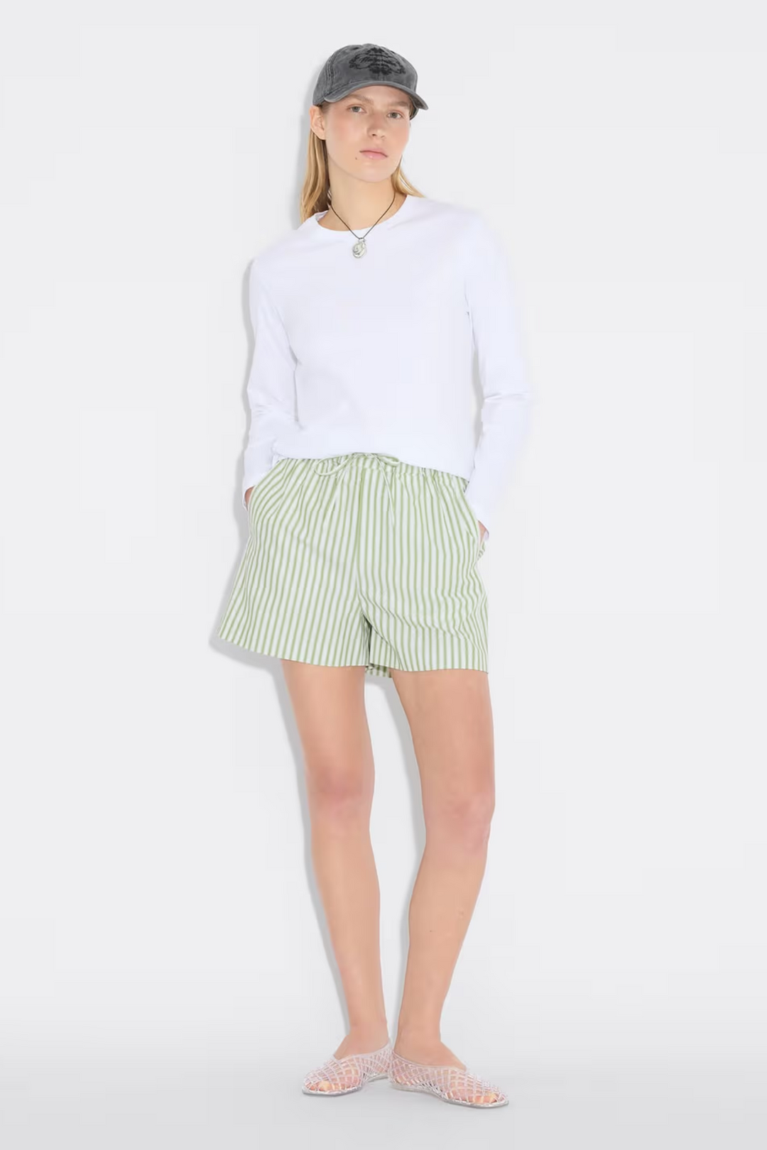 Loose Stripe Shorts - Green stripe