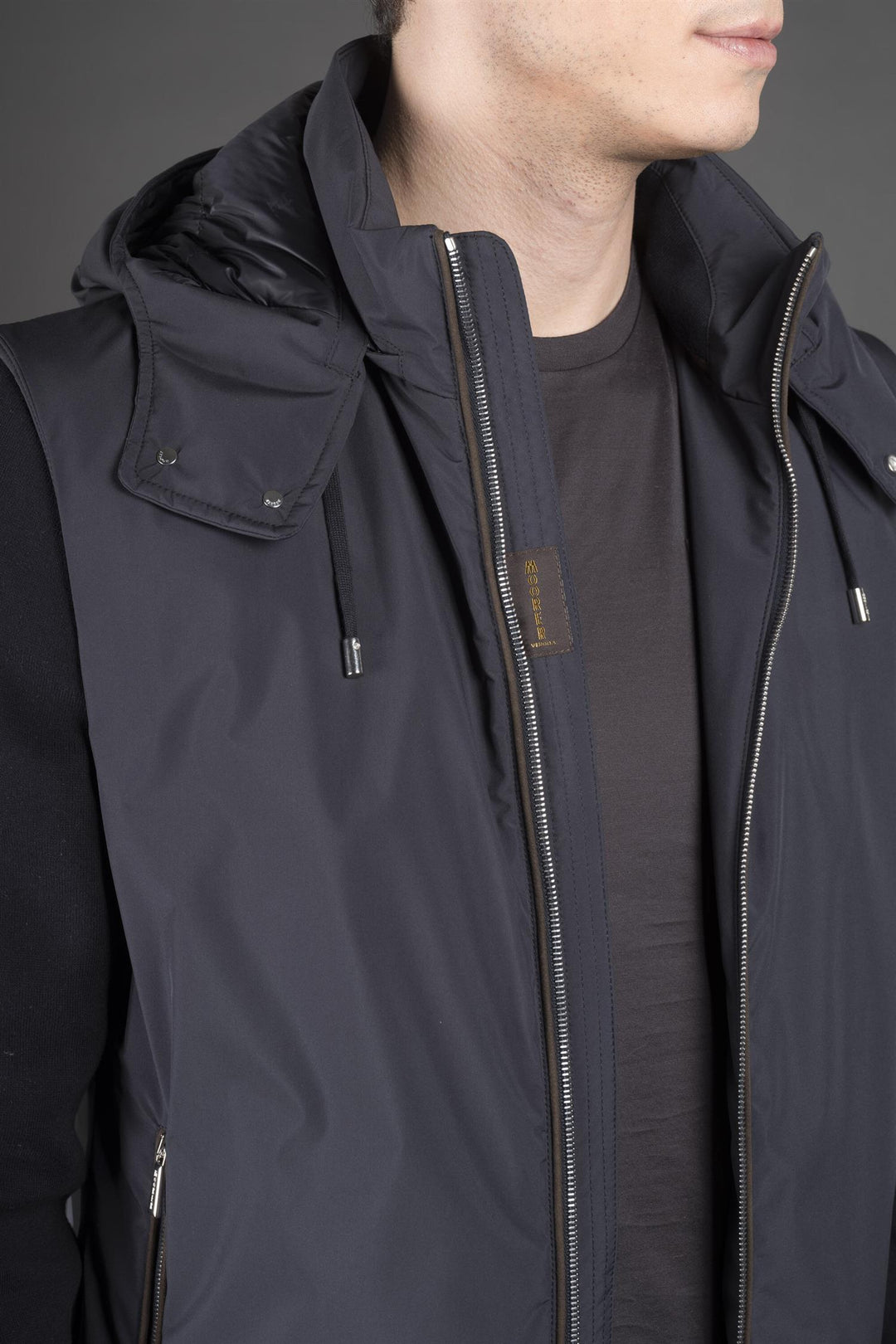 Evan Down Hooded Cardigan Blue
