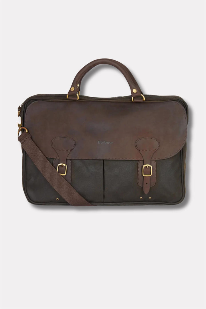 Waxed Leather Briefcase Olive