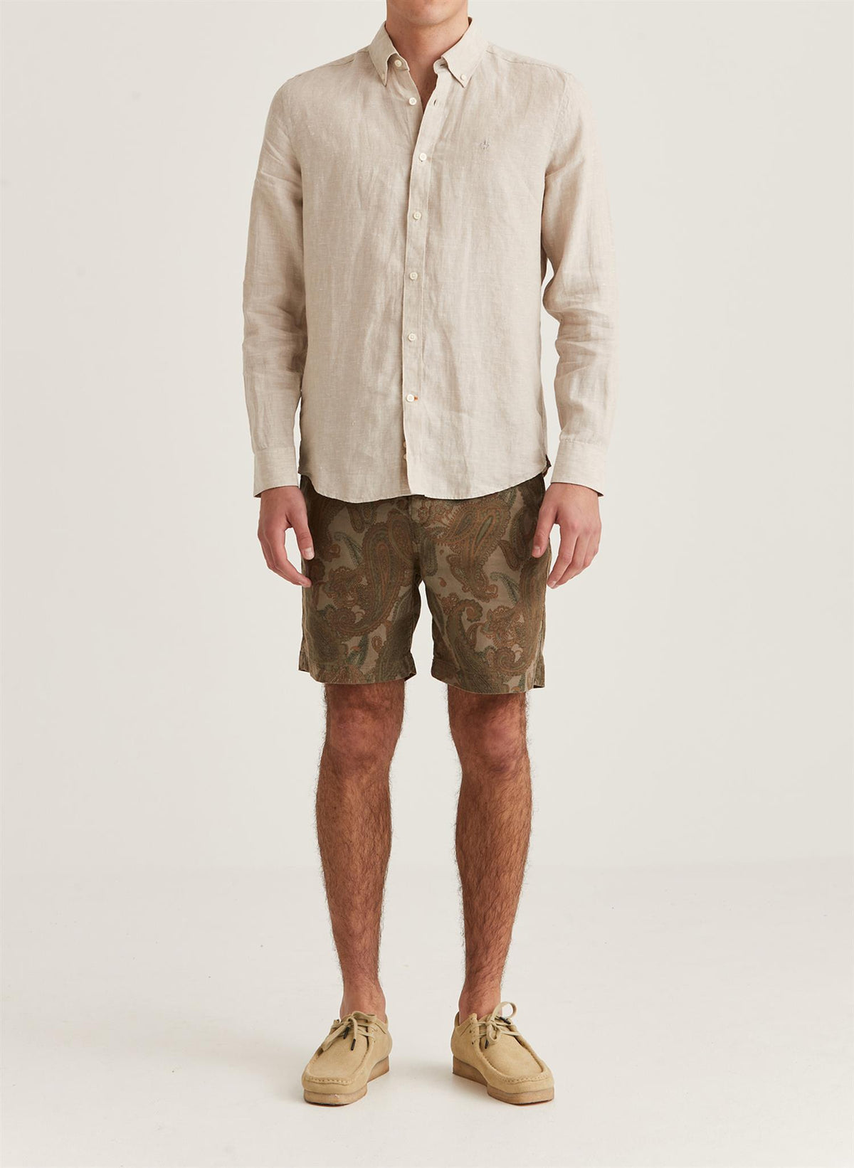 Douglas Classic Fit Linen Shirt Khaki