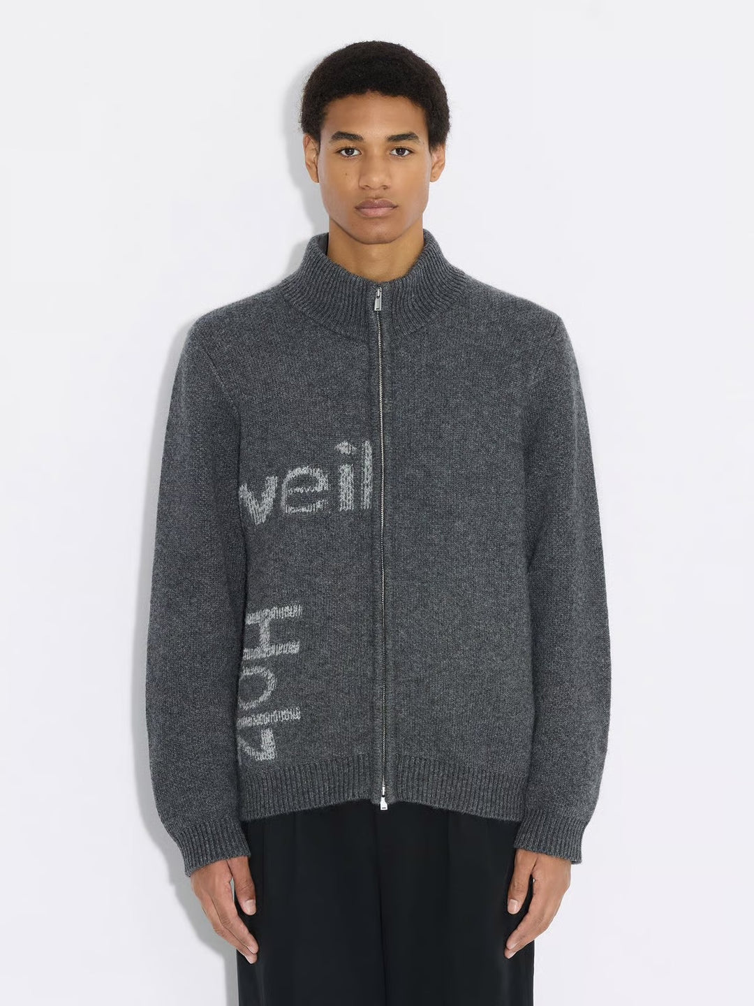 Haza Logo Zip Cardigan Dark Grey Mix