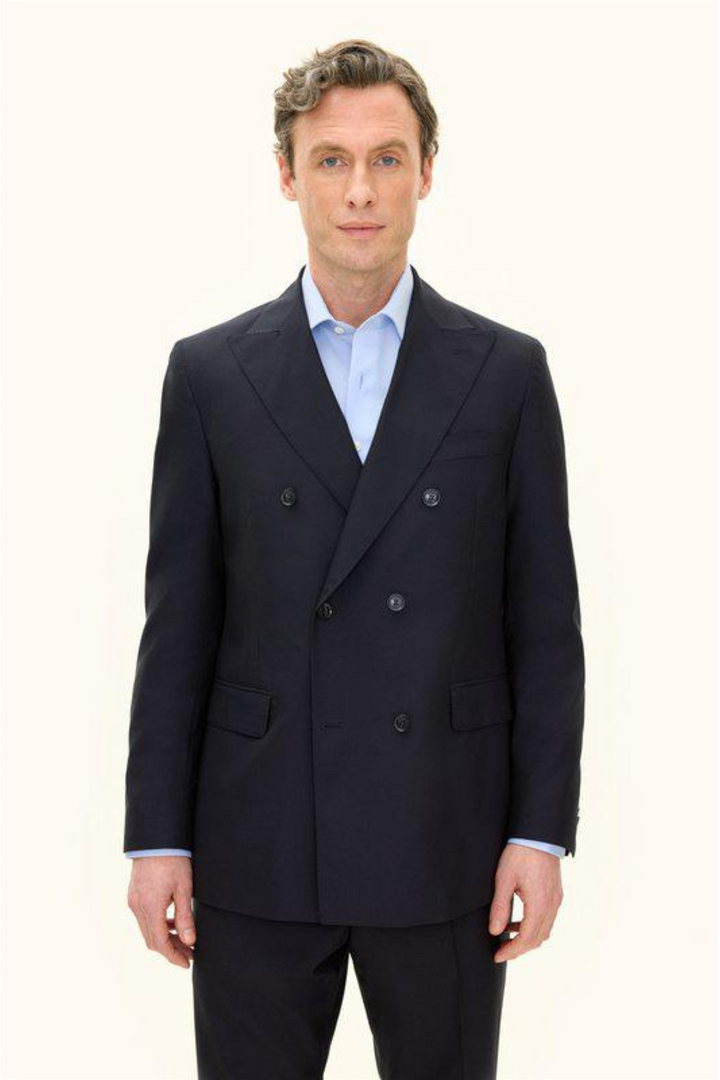 Farris Regular Fit Double Breasted Wool Blazer Navy