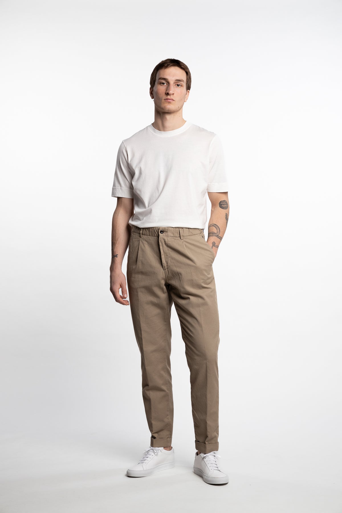 Capri Pleated Cotton/Linen Pant Light Brown