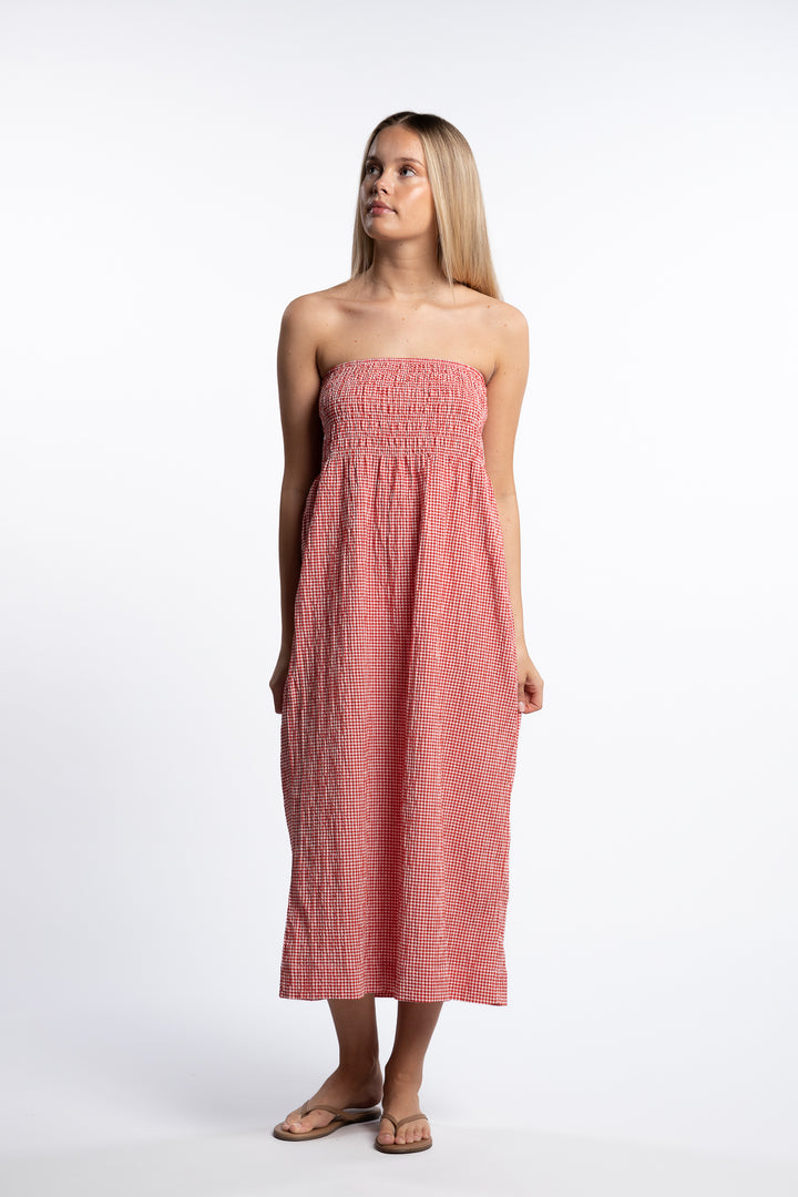 Indiana long smock skirt - Poppy Red Checked