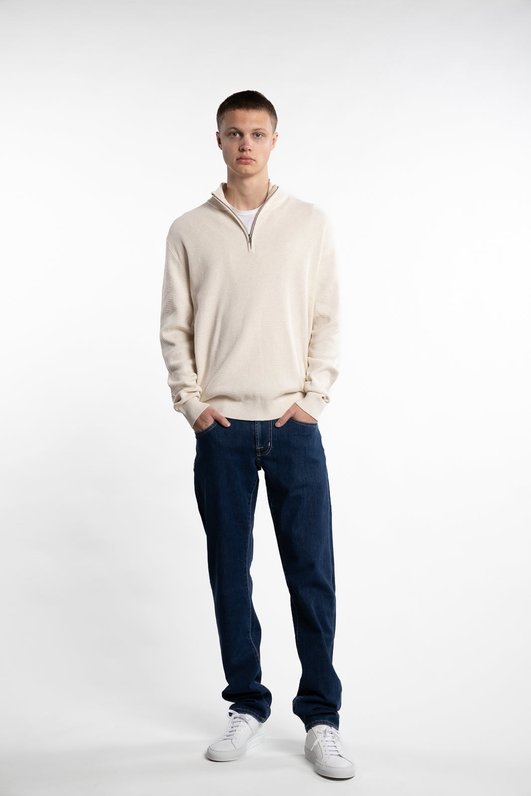 Oscar Half-Zip Knitted Jumper Ecru Melange