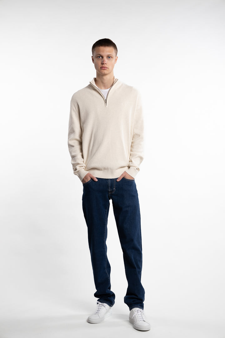 Oscar Half-Zip Knitted Jumper Ecru Melange