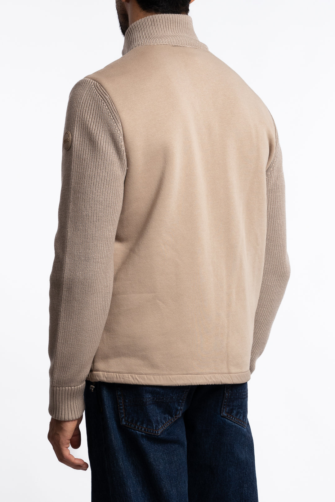 Multi Material Padded Hybrid Jacket Beige