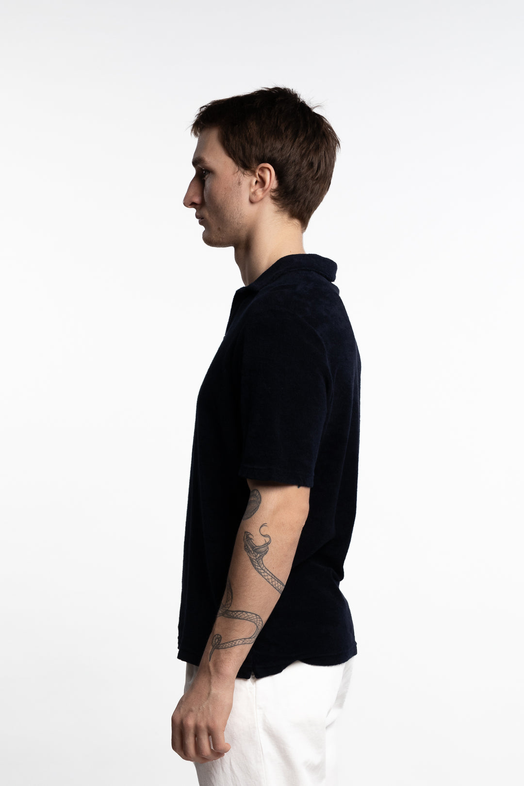 Terrycloth Polo T-Shirt Short Sleeve Navy