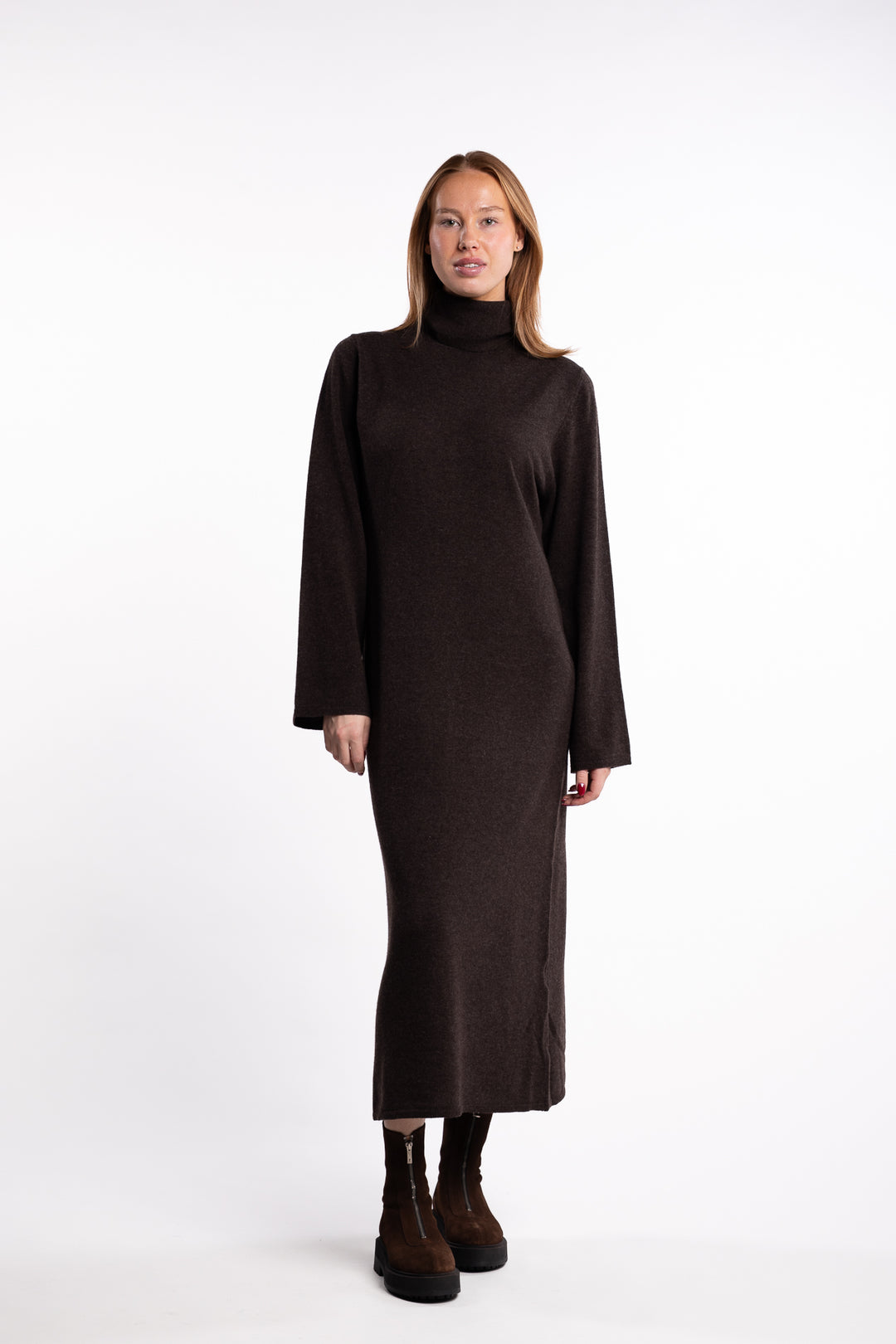 Turtleneck Touloun Maxi Dress- Coffee