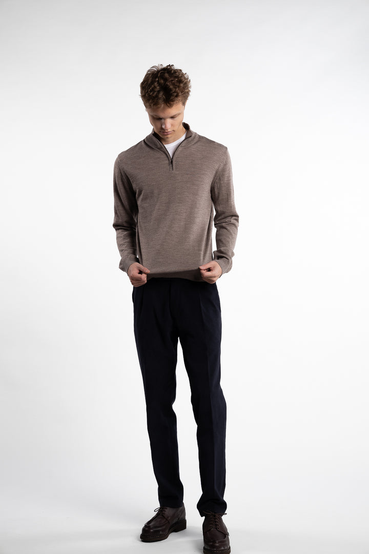 Extrafine Merino Sweater Half Zip Beige