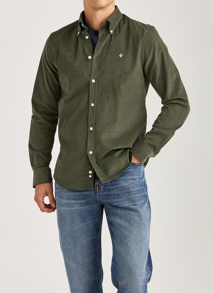 Douglas Slim Fit Cord Shirt Olive