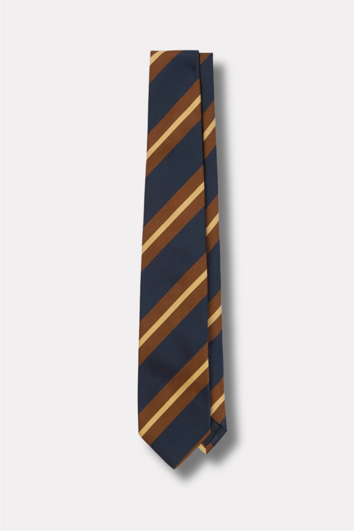 Mogador Silk-Cotton Tie Navy & Brown Stripe