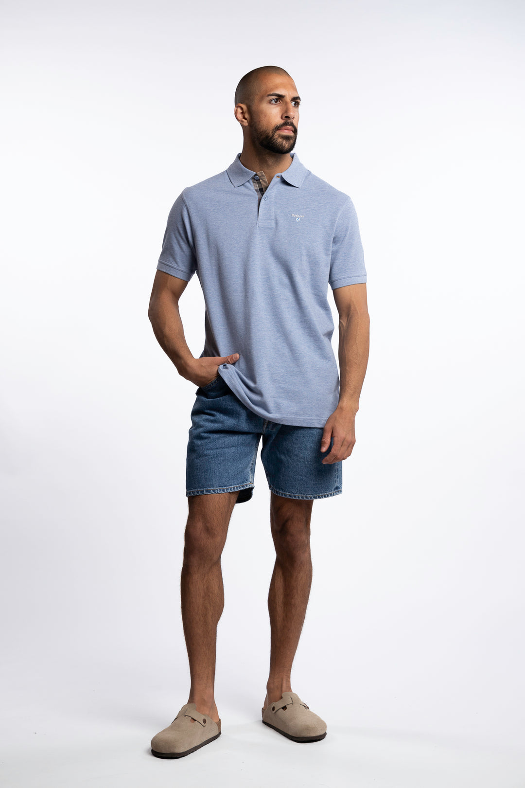 Tartan Pique Polo Shirt Sky Marl/Dress