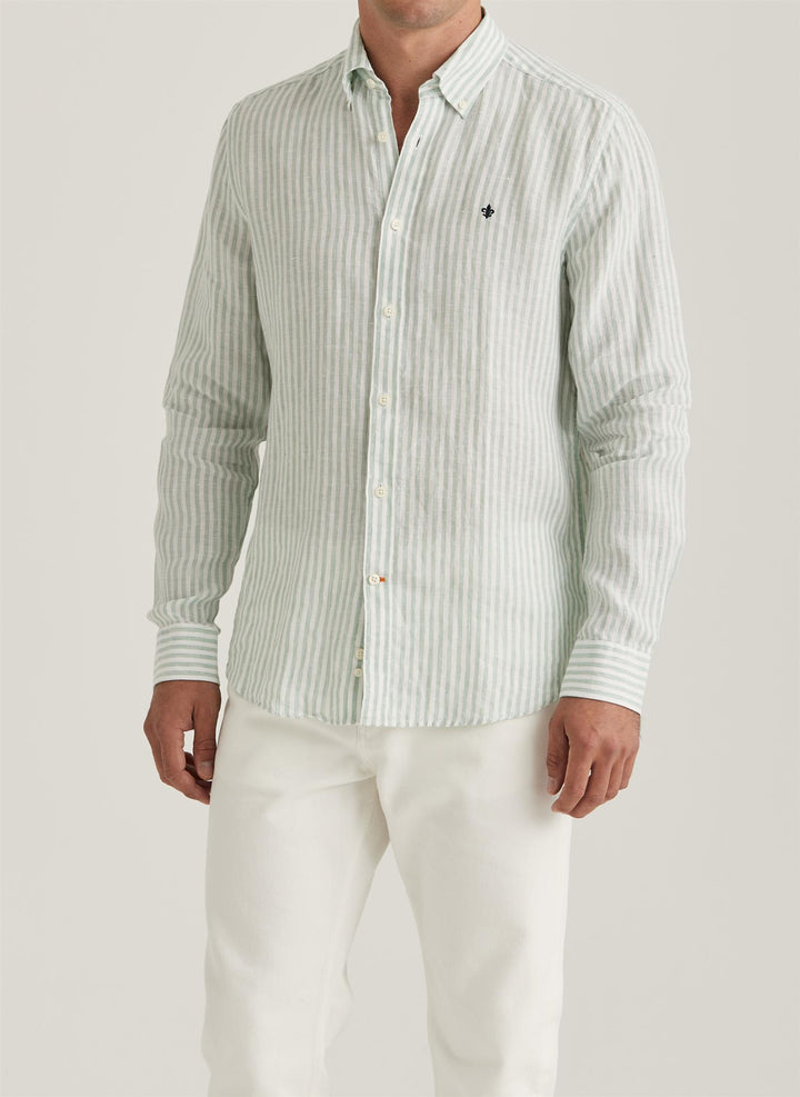Douglas Classic Fit Linen Stripe Shirt Green