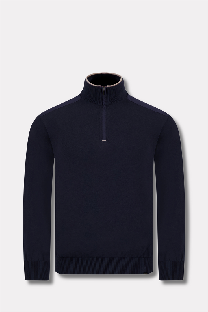 Knitted Silk/Cotton Zipped Sweater Navy