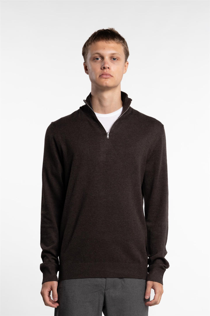 Half Zip Mélange Knit Brown Mix