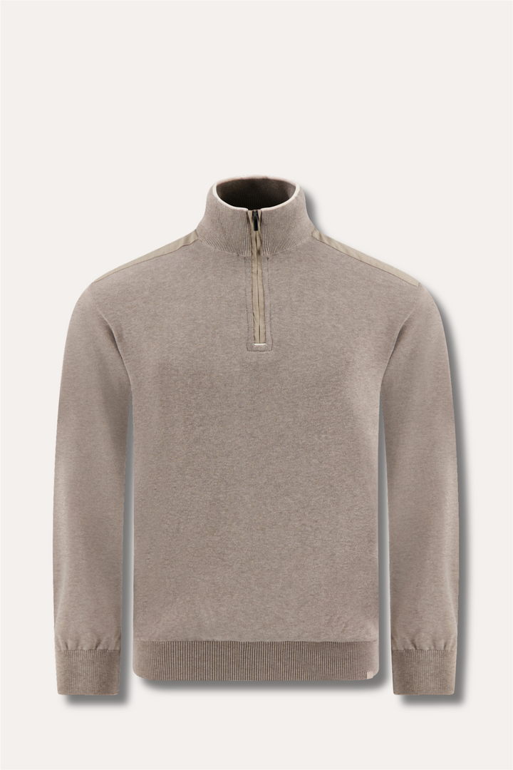 Knitted Silk/Cotton Zipped Sweater Brown