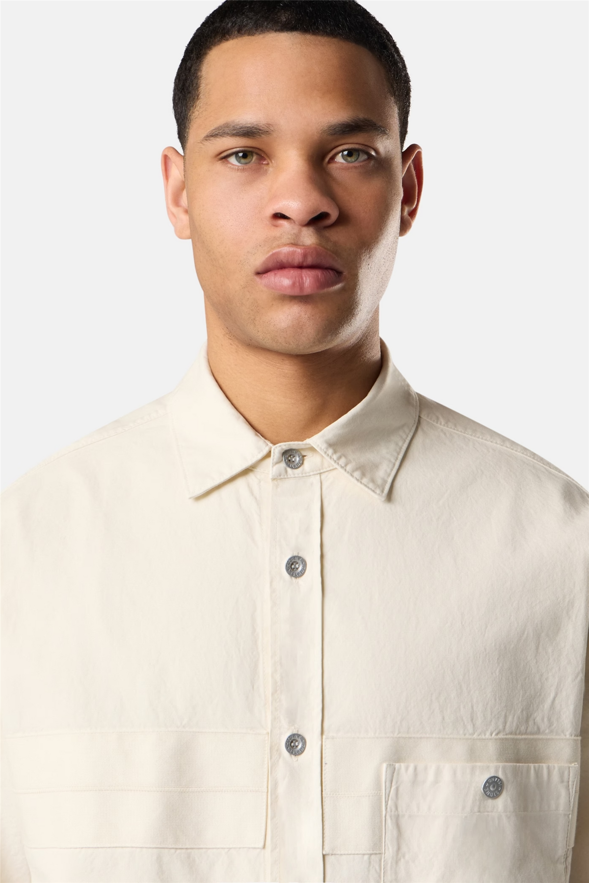 1200029 Regular-fit Overshirt With Stone Island Marina Embroidery Ivory