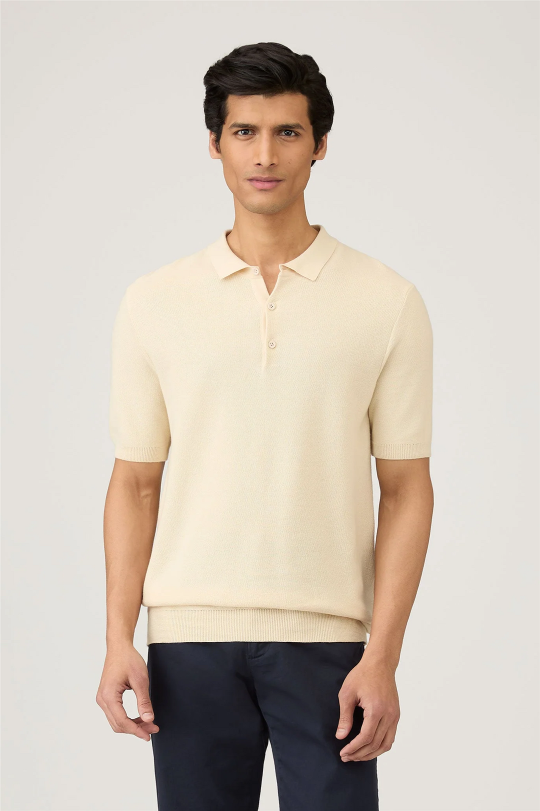 Cotton Knit Polo Shirt Ecru