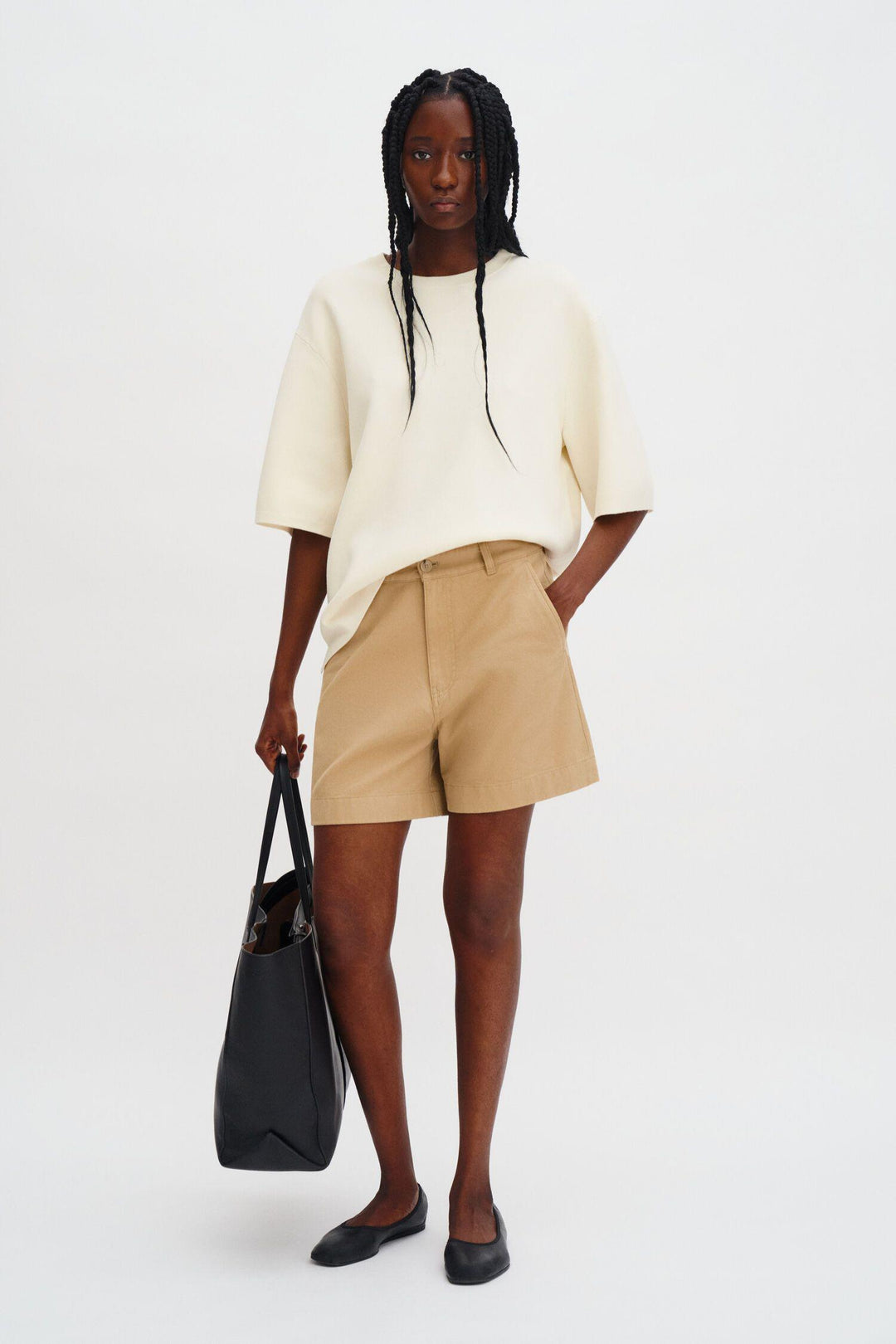 Baggy Cotton Shorts- Canvas Beige