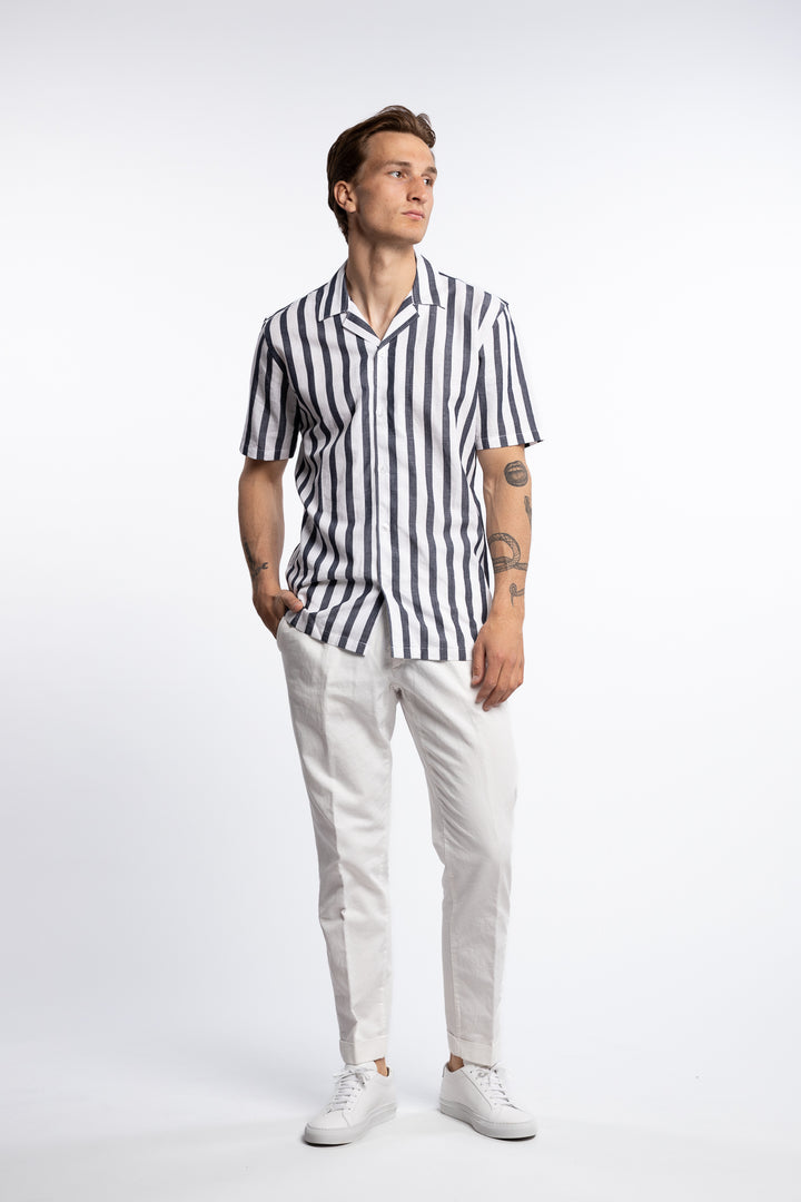 Cotton/Linen Striped Resort S/S Shirt Navy