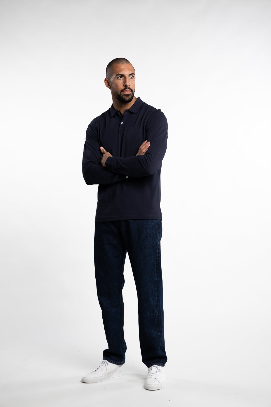 Long Sleeve Pique Polo Shirt Navy