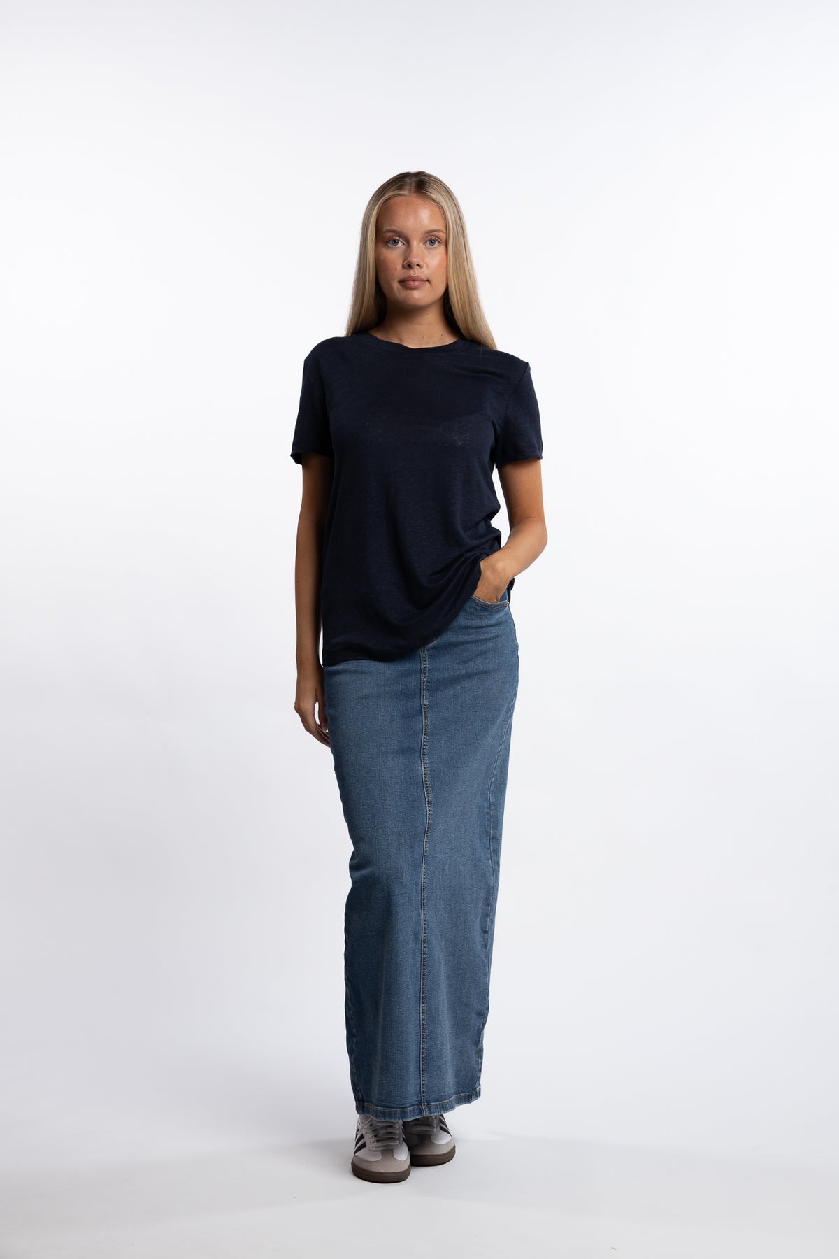 Jane Linen Tee- Navy