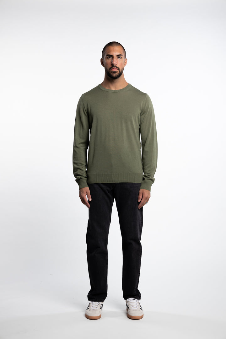 Keane Light Merino Crew Neck Olivine