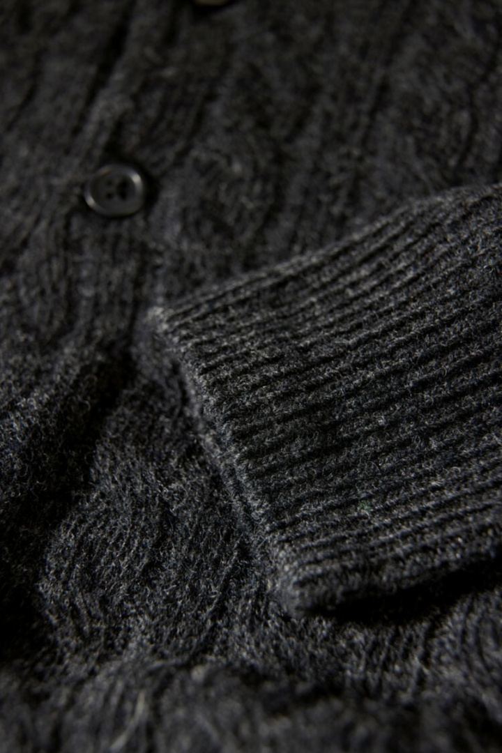 Lambswool L/S Button Polo Charcoal Mel