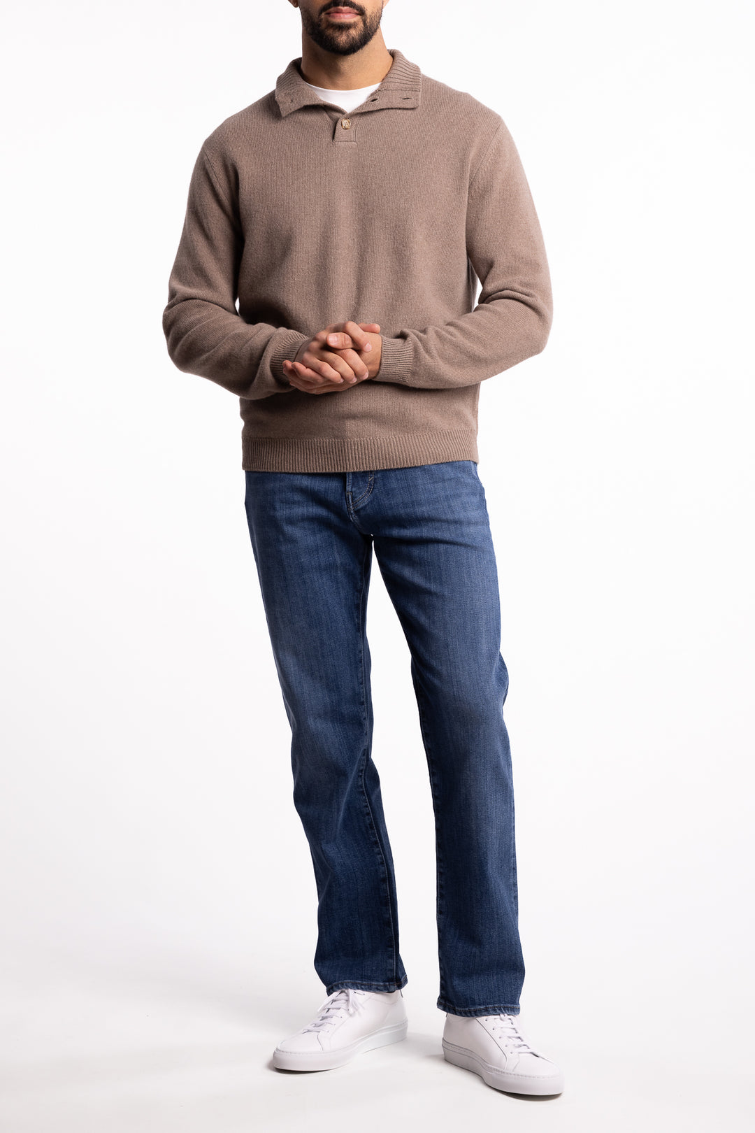 Merino Wool/Cashmere Button Neck Beige