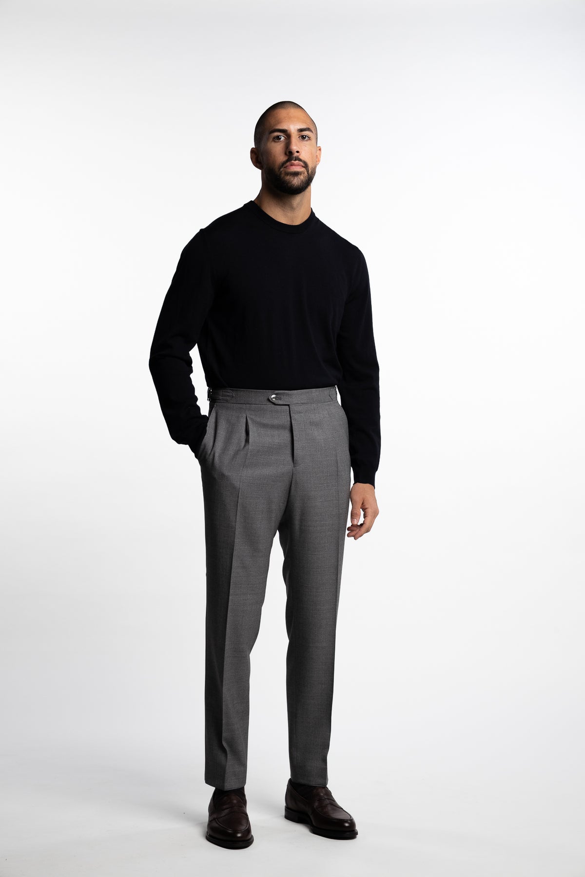 Prato Pleated Wool Trouser Grey Melange